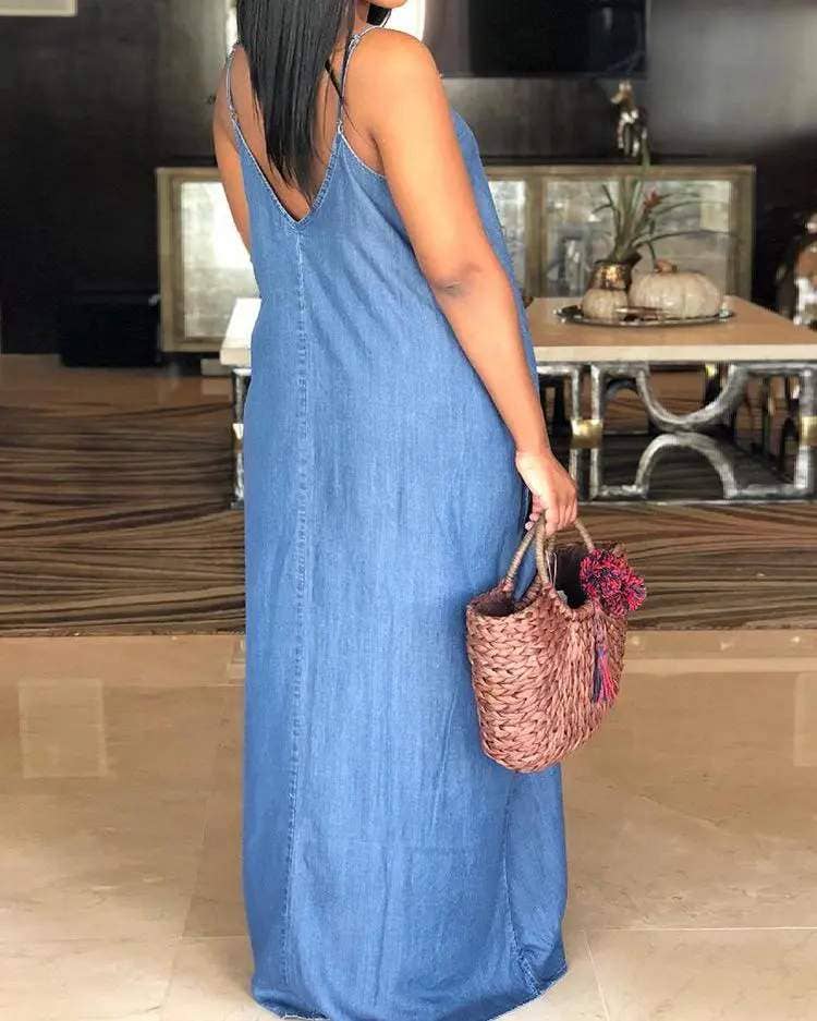 Plain spaghetti strap denim dress