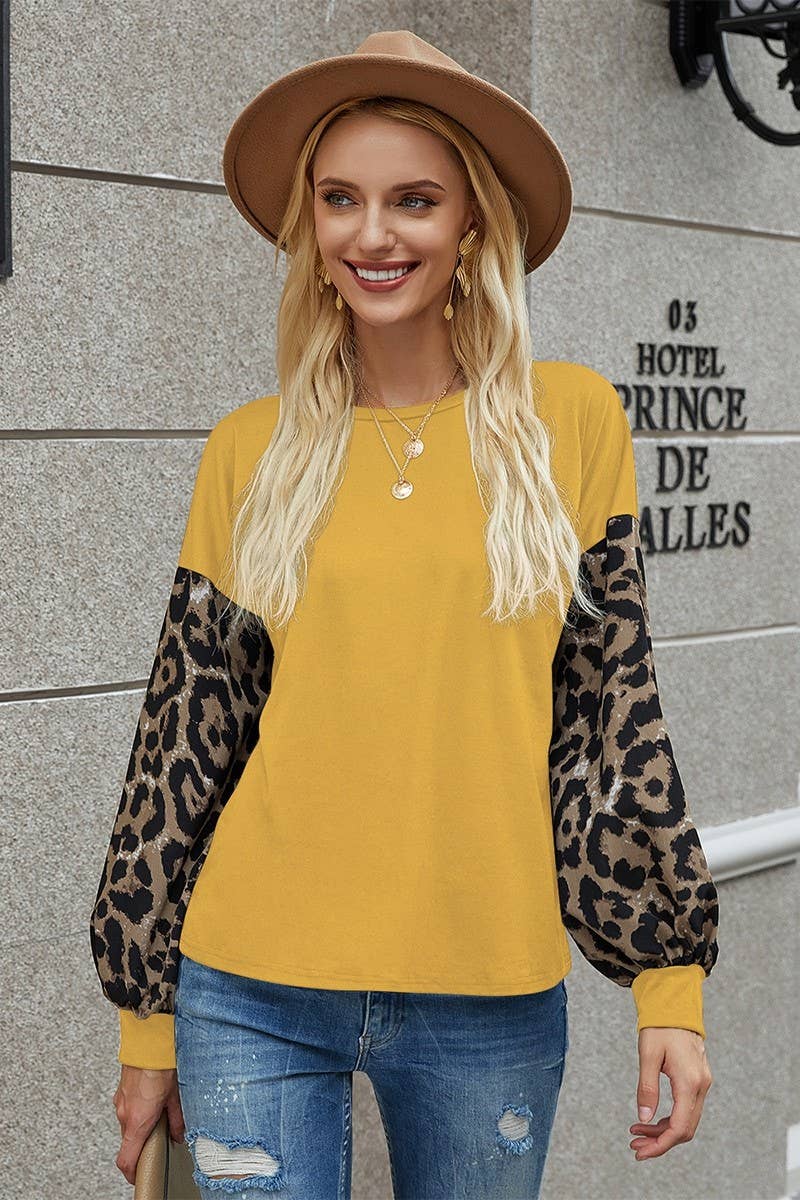 Crew Neck Puff Sleeve Solid Top