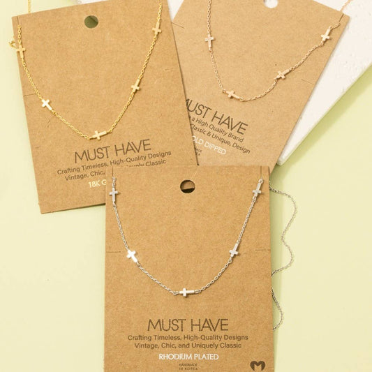 Gold Dipped Dainty Cross Station Necklace