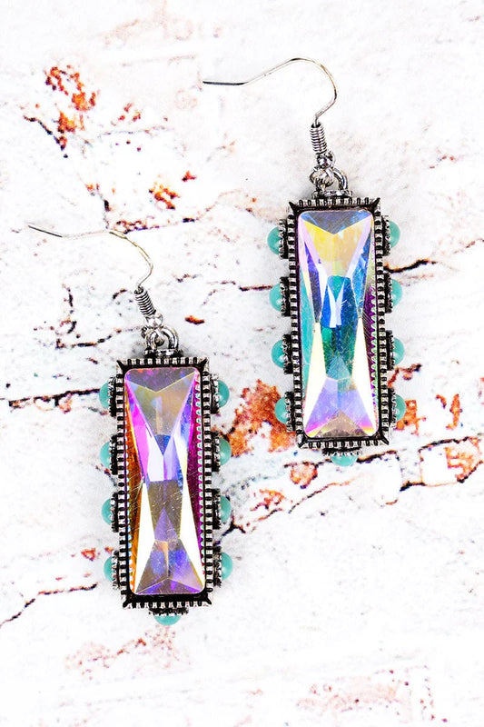 TURQUOISE IRIDESCENT CRYSTAL EARRINGS